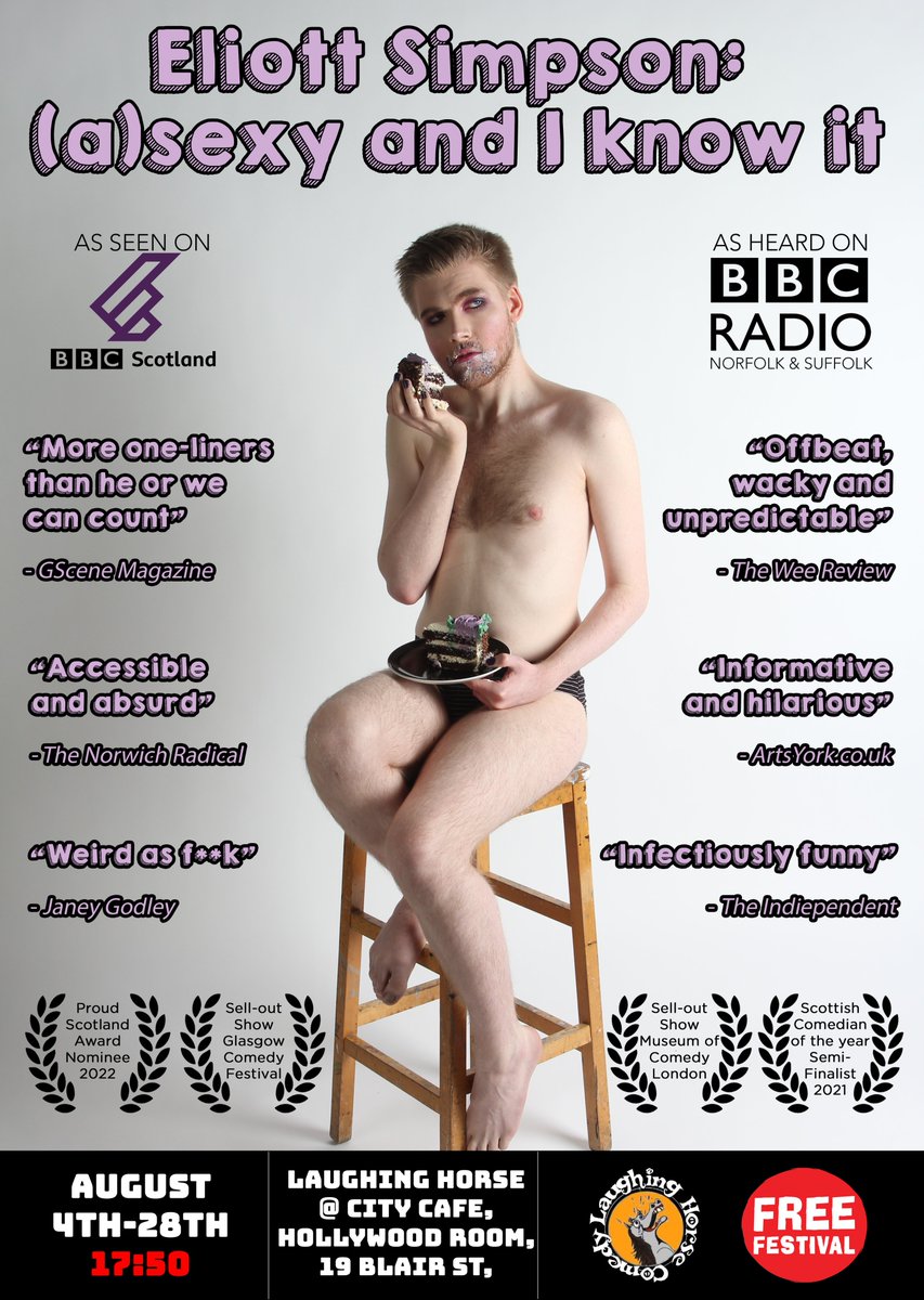 📢 Come see '(A)sexy and I Know it', the UK's 1st & best Asexual Comedy show at this year's Edinburgh Fringe!

🗓 4th-28th August, 5:50pm at City Cafe (Hollywood Room)! FREE SHOW! 

@edfringe @lhcomedy @asexuality #asexual #asexuality #freefringe #edfringe 

💜🍰💜🍰💜🍰💜🍰💜🍰