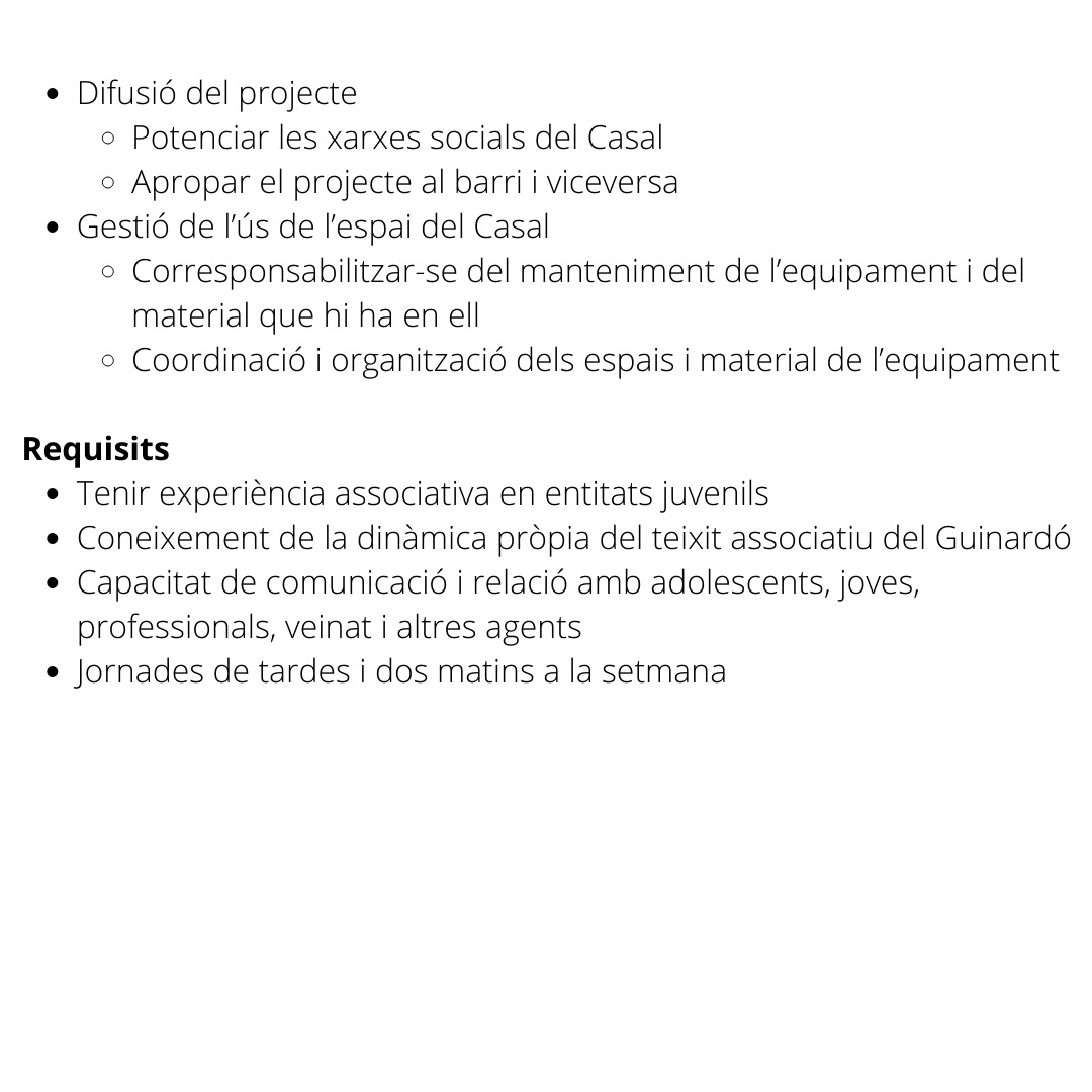 📃 Oferta de feina

Al casal busquem dinamitzadora juvenil! 

📆 Tens temps fins el 7 de juliol per presentar-te! La incorporació serà el mes de setembre!