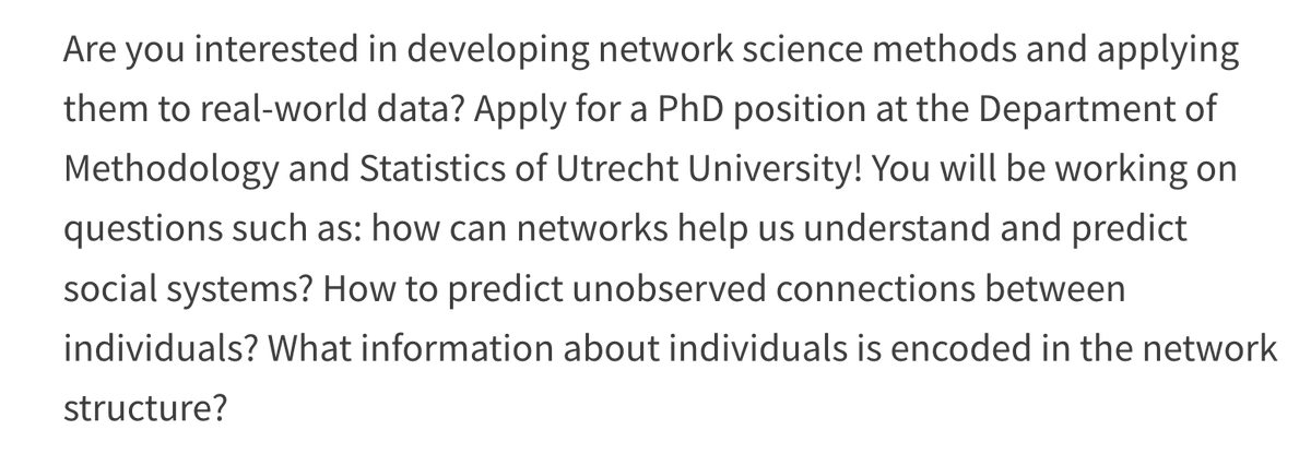 javiergb_com's tweet photo. We just opened a PhD vacancy in network science! Deadline July 15th: https://t.co/niuzyw8D3M

Are you interested in developing network science method and applying them to real-world data? Join us at @MS_Utrecht @UniUtrecht https://t.co/PGFckUZjFt