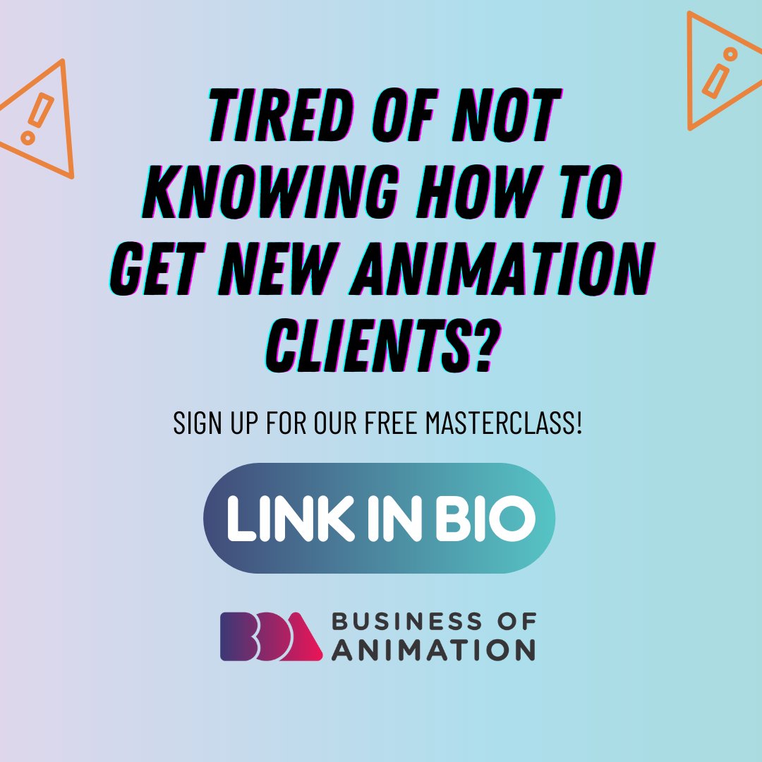 animationbiz's tweet photo. Tired of Not Knowing How to Get New Animation Clients? Sign up for our free Masterclass! Link in Bio.
#AnimationBusiness #AnimatedBusiness #AnimatorsBusiness #AnimationStudio #AnimationStudios #AnimatorsStudio #AnimatorsStudios #AnimatorsTraining #AnimatorsWorkshop https://t.co/OKFFANrrZE
