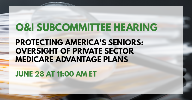 EnergyCommerce's tweet photo. WATCH LIVE: #SubOversight hearing examining the quality of care and increased taxpayer costs associated with private #Medicare Advantage plans →