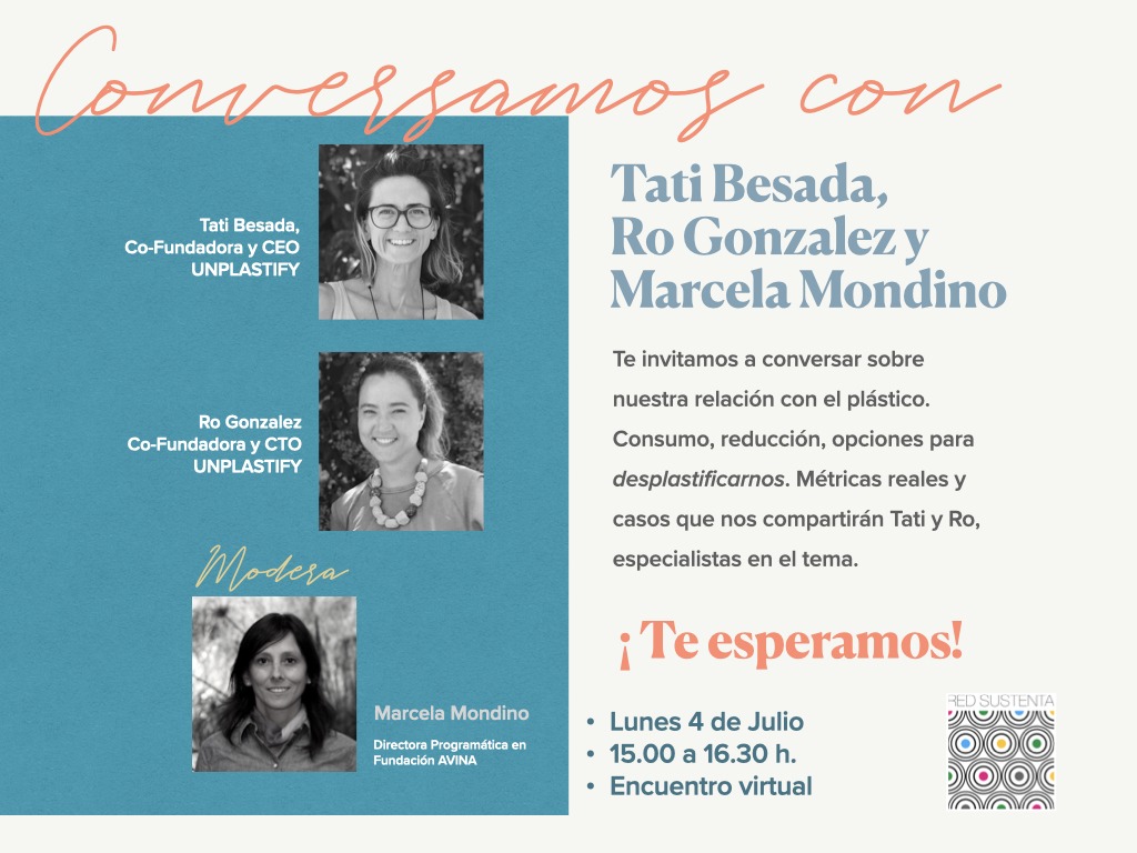 Nuestra relación con el plástico: charla gratuita virtual el 4 de julio a las 15 hs. a cargo de <a href="/TatiBesada/">Tati Besada</a> y <a href="/unikkoland/">Rocío González</a> de <a href="/unplastify/">Unplastify 🌊</a>, modera Marisa Mondino. Organiza <a href="/RedSustenta/">Red Sustenta</a>

Para participar hay que registrarse en forms.gle/wieZXn7wHmucww… porque los cupos son limitados