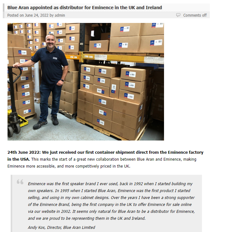 BlueAran's tweet photo. Blue Aran appointed UK and Ireland distributor for Eminence https://t.co/cE0oSY7tLW