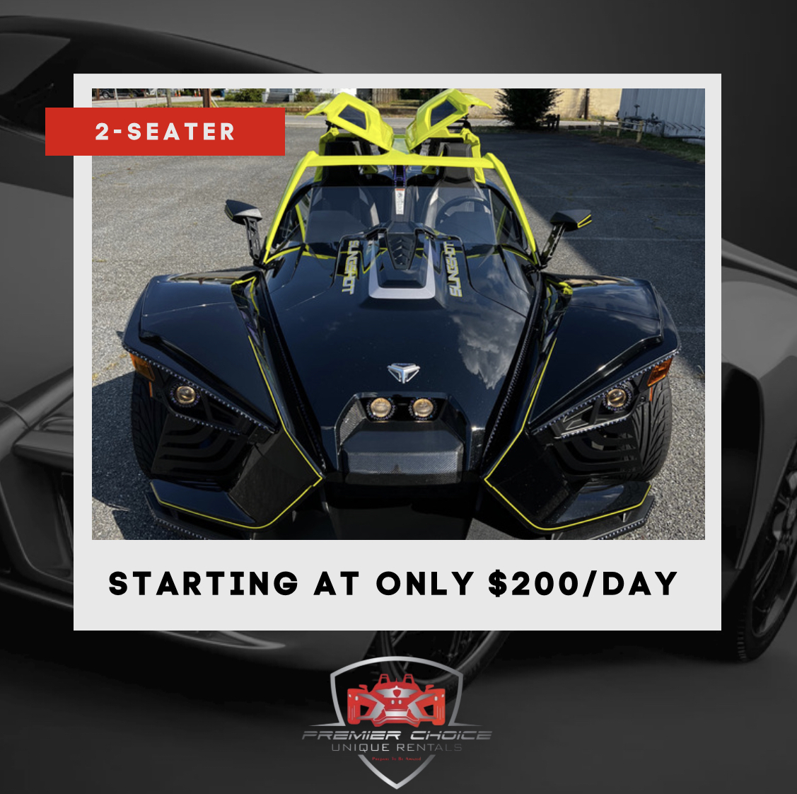 ChoiceRentals's tweet photo. Our green 2-seater slingshot always make a statement. 👏 Rent today for as low as $200 a day! (Text ‘UNIQUE’ to 76626 for updates and exclusive offers.) https://t.co/qHcFXciZI1