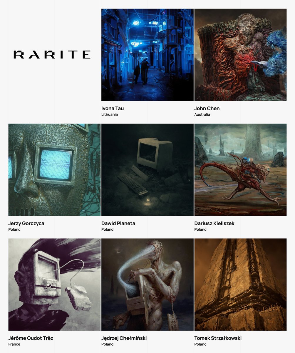 Rarite NFT Artworks Giveaway!

We have for you 2 random Rarite NFTs from Genesis Drop with artworks created by these amazing artists 🖤 To get a chance of getting one:

- Follow <a href="/rariteio/">Rarite</a> 
- ❤ Like + RT
- Tag a friend interested in #CleanNFT on #Tezos

Winners TBA in 48h. GL🤞