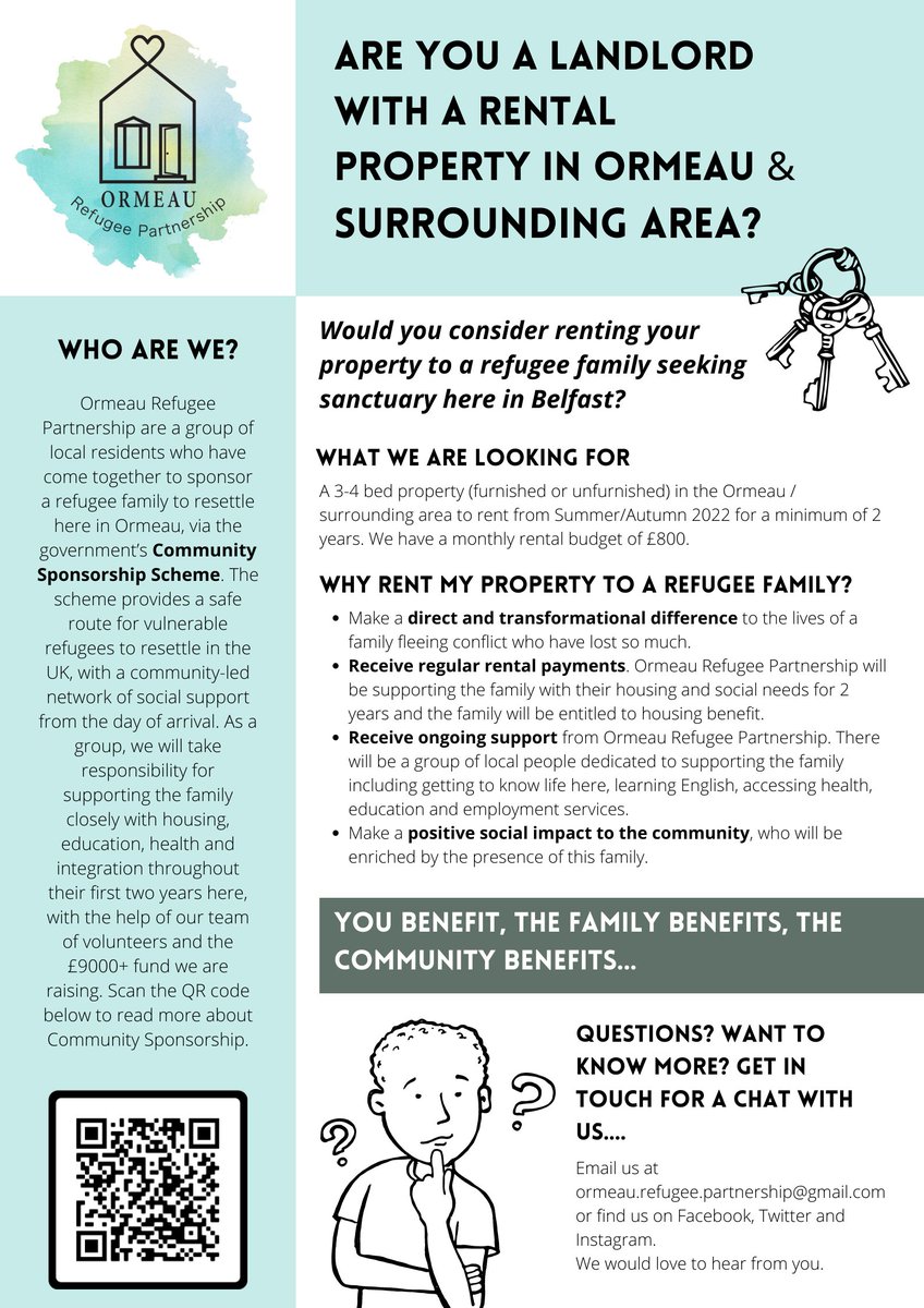Can you help us in our search for a home in Ormeau for a newcomer refugee family? Are you or do you know someone who owns a rental property who might be interested in finding out more? Check out our explainer below for all the info and please get in touch if you can help ❤🏠❤