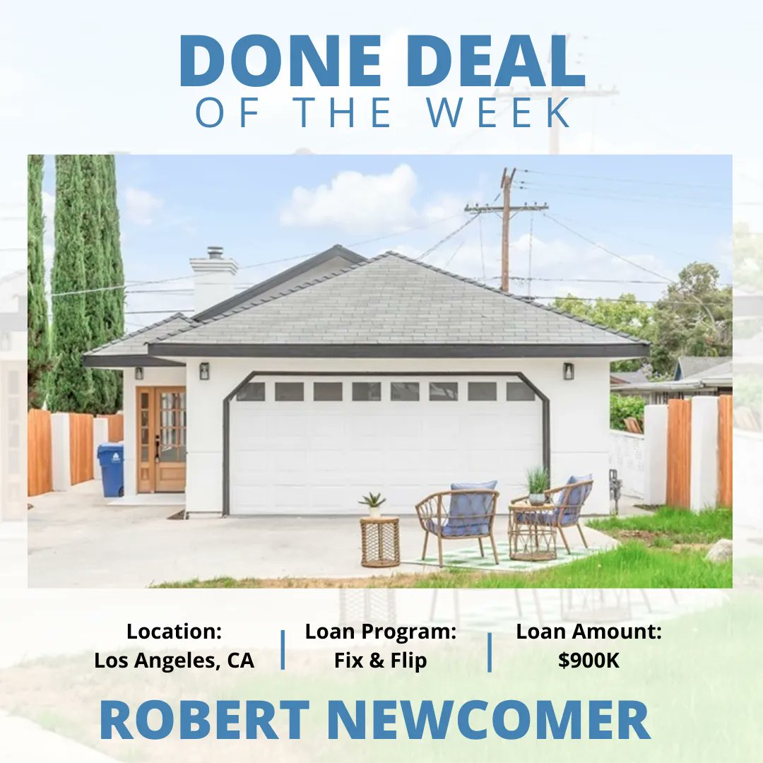 CenterStLending's tweet photo. 🚨 DONE DEAL OF THE WEEK 🚨  

📍 Location: Los Angeles, CA    
🤝 Loan Program: Fix &amp; Flip   
 💰 Loan Amount: $900K   
😎 Loan Officer: Robert Newcomer 
📞 949-404-1185 rnewcomer@centerstreetlending.com https://t.co/xZFbTPm2PS