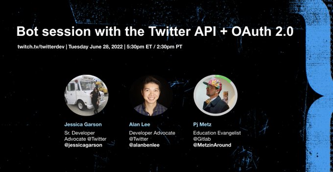 📅 Join us on Tuesday, June 28 | 5:30 pm ET / 2:30 pm PT for a session on building bots with the Twitter<a href="/tag/tapintotwitter"class="tags"><span>#tapintotwitter</span></a>