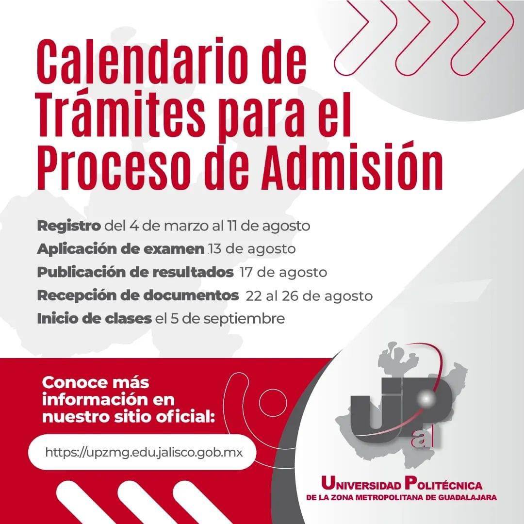 Si terminaste la prepa, es hora de seguir con tus estudios. La <a href="/UPZMG/">Universidad Politécnica de la ZMG</a> tiene abierto el registro de aspirantes para su próximo ciclo. 👨🏻‍🎓🏫

Para conocer el proceso de admisión, entra a upzmg.edu.jalisco.gob.mx/aspirantes/pro….