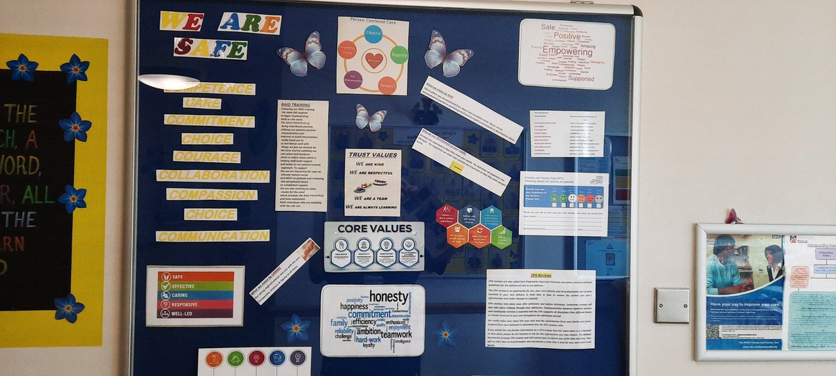 BronteWard01's tweet photo. After waiting 6milliins yrs to have our boards up I finally made a start on getting things displayed with all our positives and demonstrations of what we are planning for good practise on the ward @safewards #trustvalues #raid #kloes #Interventions @kayprof @RobynHyatt15 π¦ https://t.co/6glveDMm7Z