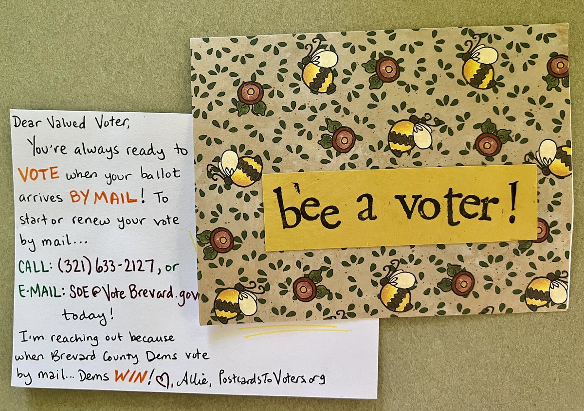 Three different designs of #MailTheVoteFL #PostcardsToVoters headed out to Brevard County! All made with upcycled paper.