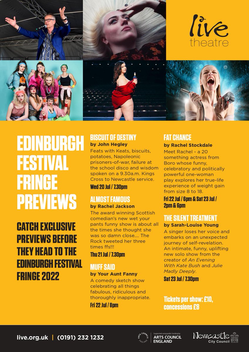 This July join us for some fantastic shows before they head to <a href="/edfringe/">Edinburgh Festival Fringe</a> incl:
⭐️ #BiscuitOfDestiny by John Hegley
⭐️ #AlmostFamous by <a href="/r_jacz/">Rachel Jackson</a>
⭐️ #MuffSaid by <a href="/YourAuntFanny/">Your Aunt Fanny</a>
⭐️ #FatChance by <a href="/rachelstocky/">Rachel Stockdale</a>
⭐️ #TheSilentTreatment by <a href="/SLYtheatremaker/">Sarah-Louise Young</a>
Info at bit.ly/3QU51sL