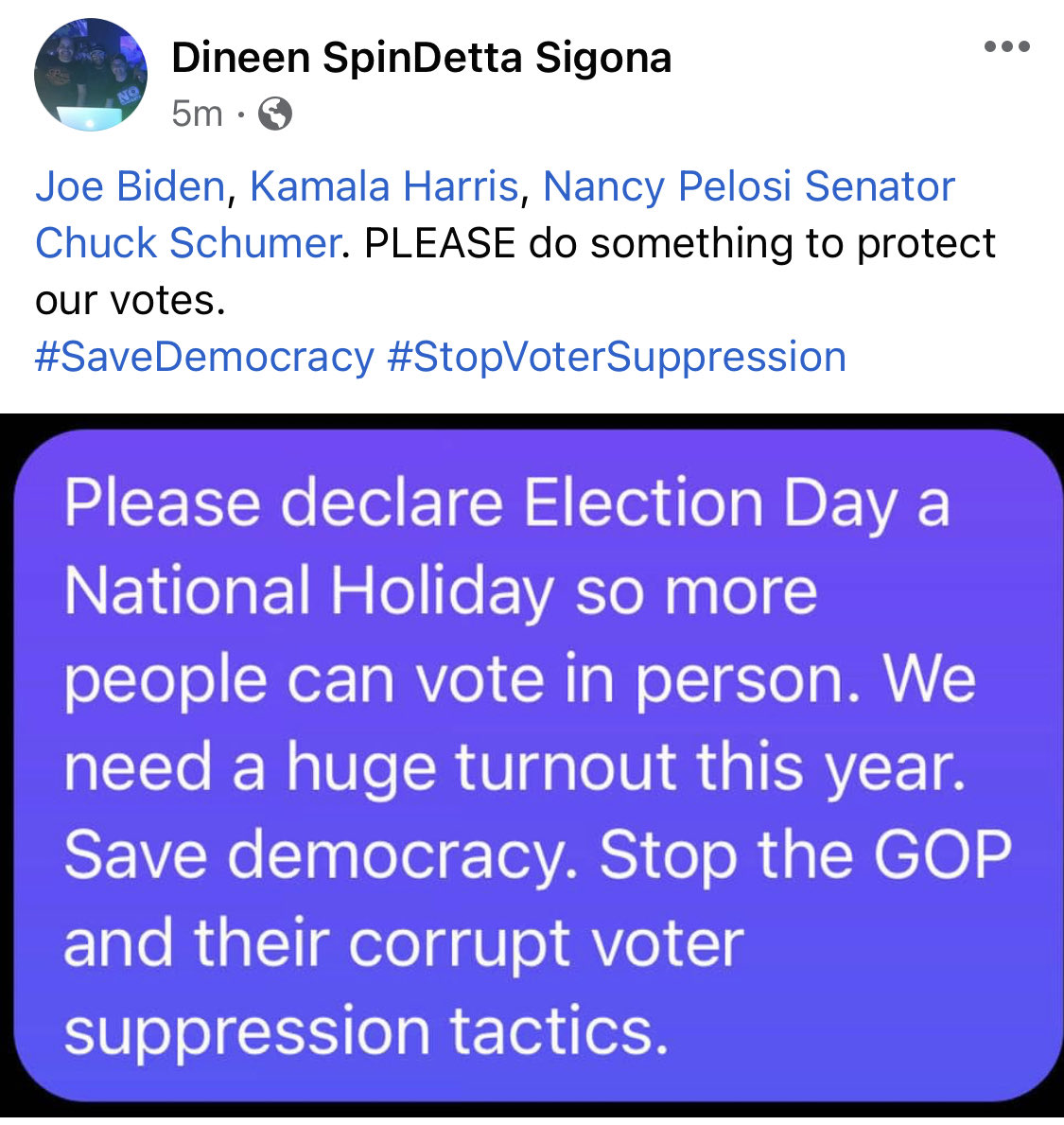 DettaDJ's tweet photo. @POTUS #savedemocracy_savecountry  #ElectionDay #electionday_nationalholiday #stopvotersuppression. https://t.co/PvrfWNf1tp