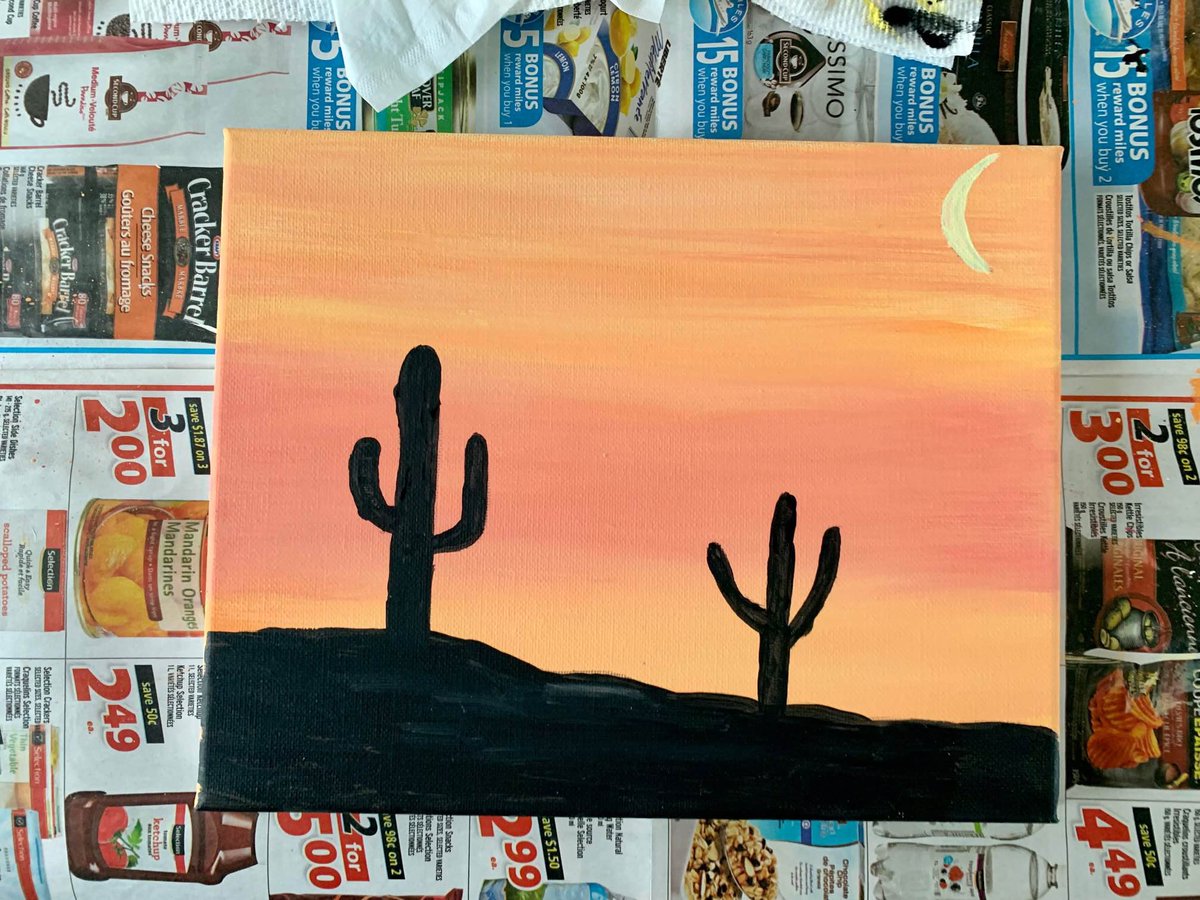 MsECoote's tweet photo. Sunset paintings to end off an incredible year. I’m really going to miss these amazing, talented students. @VLES_cdsbeo @JefinnerL @English_Cath #IBelongHere #TogetherVirtually #Grade8 https://t.co/JMMTF7GJi0