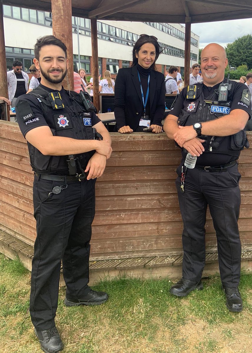 Great time with pupils leaving a #Witham school to begin the next stage of their lives. Handcuffs, shields, hats & 'the cage' as a gentle reminder to stay on track 😉🤣 Thank you Headteacher Ms Zand & the Staff #MaltingsAcademy.  #CommunityEngagment @EssexPoliceUK @town_witham