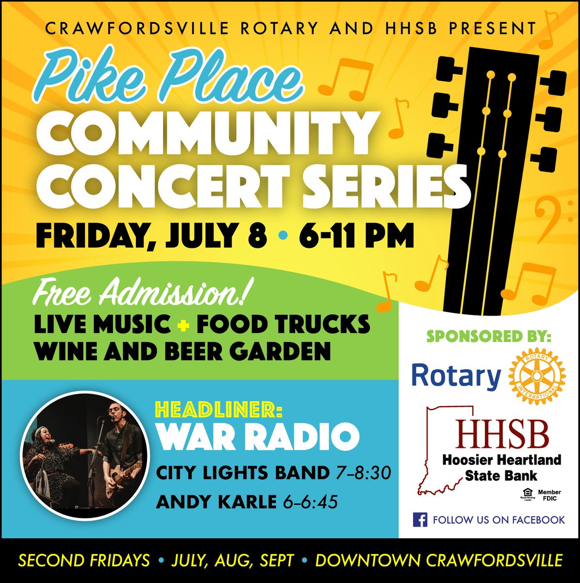 myHHSB's tweet photo. War Radio takes the stage in less than 2 weeks!! 🎶🎸
Join us downtown Crawfordsville on SECOND FRIDAY (July 8th) for live music, food trucks, & more! Admission is FREE 🎟 https://t.co/PcYWlXIlTk
#secondfriday #lovewhereyoulive #crawfordsville #montgomerycountyin #uniquelymoco https://t.co/WectikcnZ7