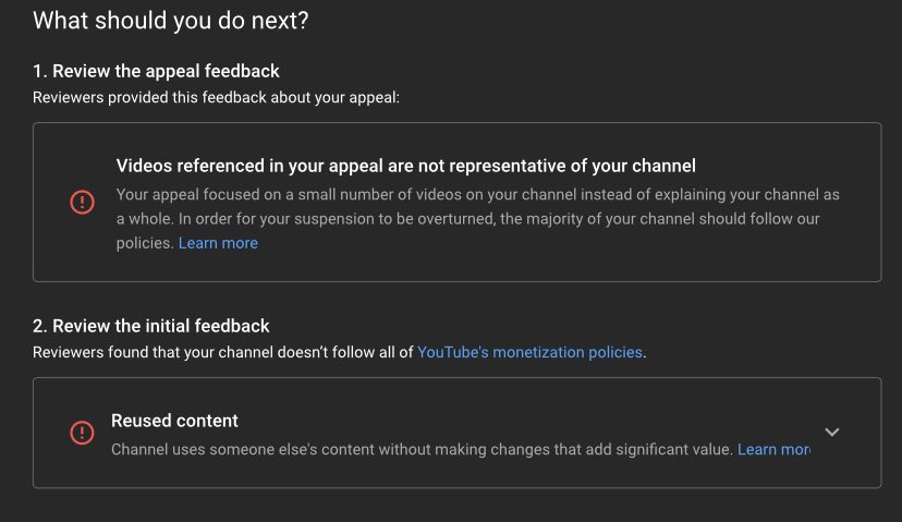 twoSWnerds's tweet photo. @TeamYouTube Can you give me specific feedback? I disagree that the content on our channel is reused content, and that the 10-20 most recent videos shown in the appeal aren’t representative of our channel. What videos in particular are the problem? https://t.co/rlPR2whaT0