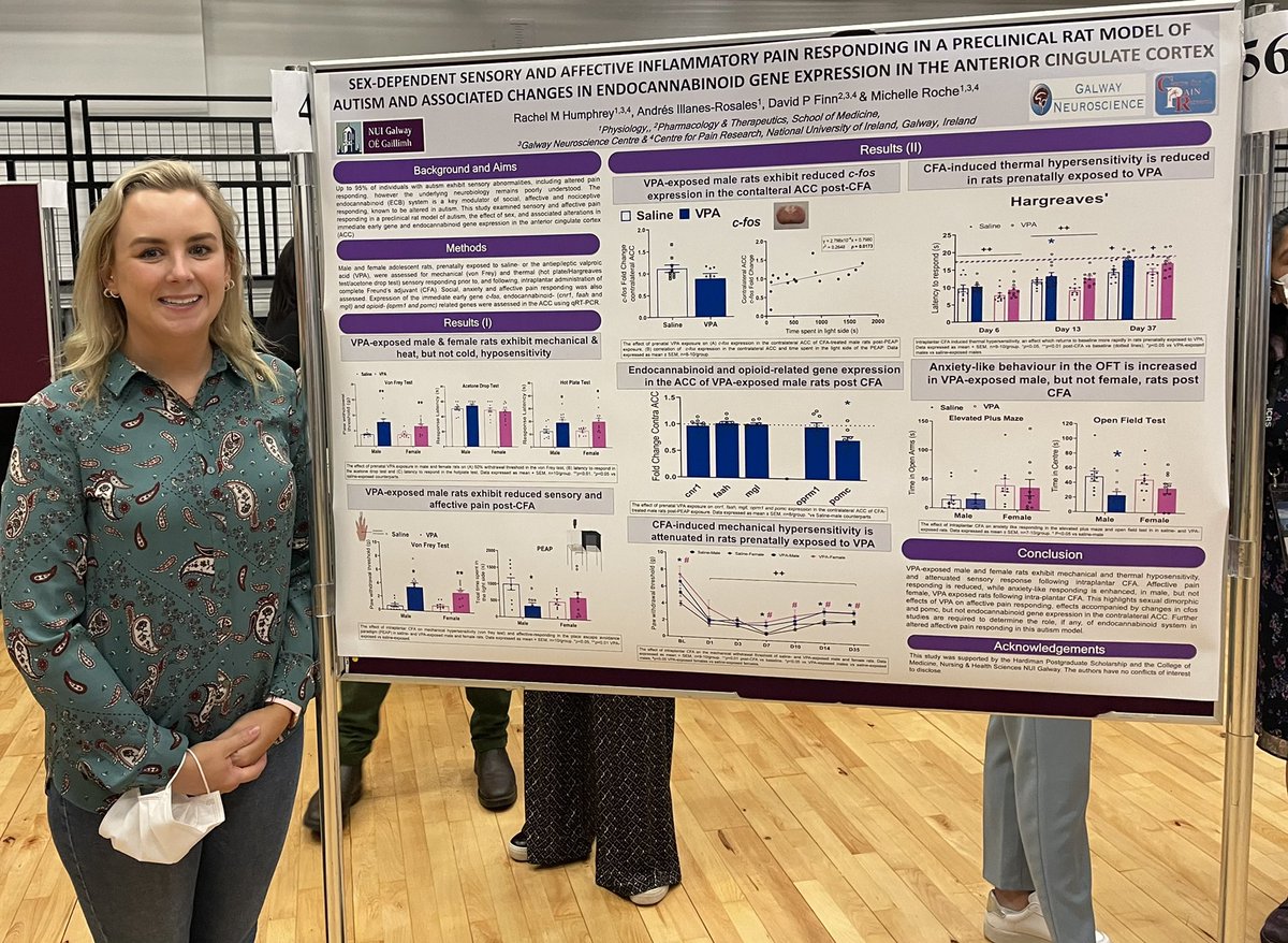 MRocheLab's tweet photo. @RachelHumphrey0 presenting her PhD research on sensory and pain responding in an ASD model at #ICRS2022Galway 
Proud supervisor 

@NUIGNeuroCentre @CPainResearch @NUIGalwayMed @ICRS_Society @PhysiologyNUIG https://t.co/KHULKR7Q4M