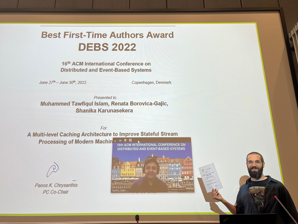 Yongluan Zhou (@ylzhou) on Twitter photo The DEBS 2022 Best Paper Award, Best Student Paper Award, and Best First-Time Author Award were already announced today. All of them will be presented in the research sessions tomorrow morning. Join us at the South Campus of UCPH or online via VGATE. <a href="/ACM_DEBS/">DEBS 2023</a> <a href="/DIKU_Institut/">DIKU - Department of Computer Science, UCPH</a> The DEBS 2022 Best Paper Award, Best Student Paper Award, and Best First-Time Author Award were already announced today. All of them will be presented in the research sessions tomorrow morning. Join us at the South Campus of UCPH or online via VGATE. <a href="/ACM_DEBS/">DEBS 2023</a> <a href="/DIKU_Institut/">DIKU - Department of Computer Science, UCPH</a>