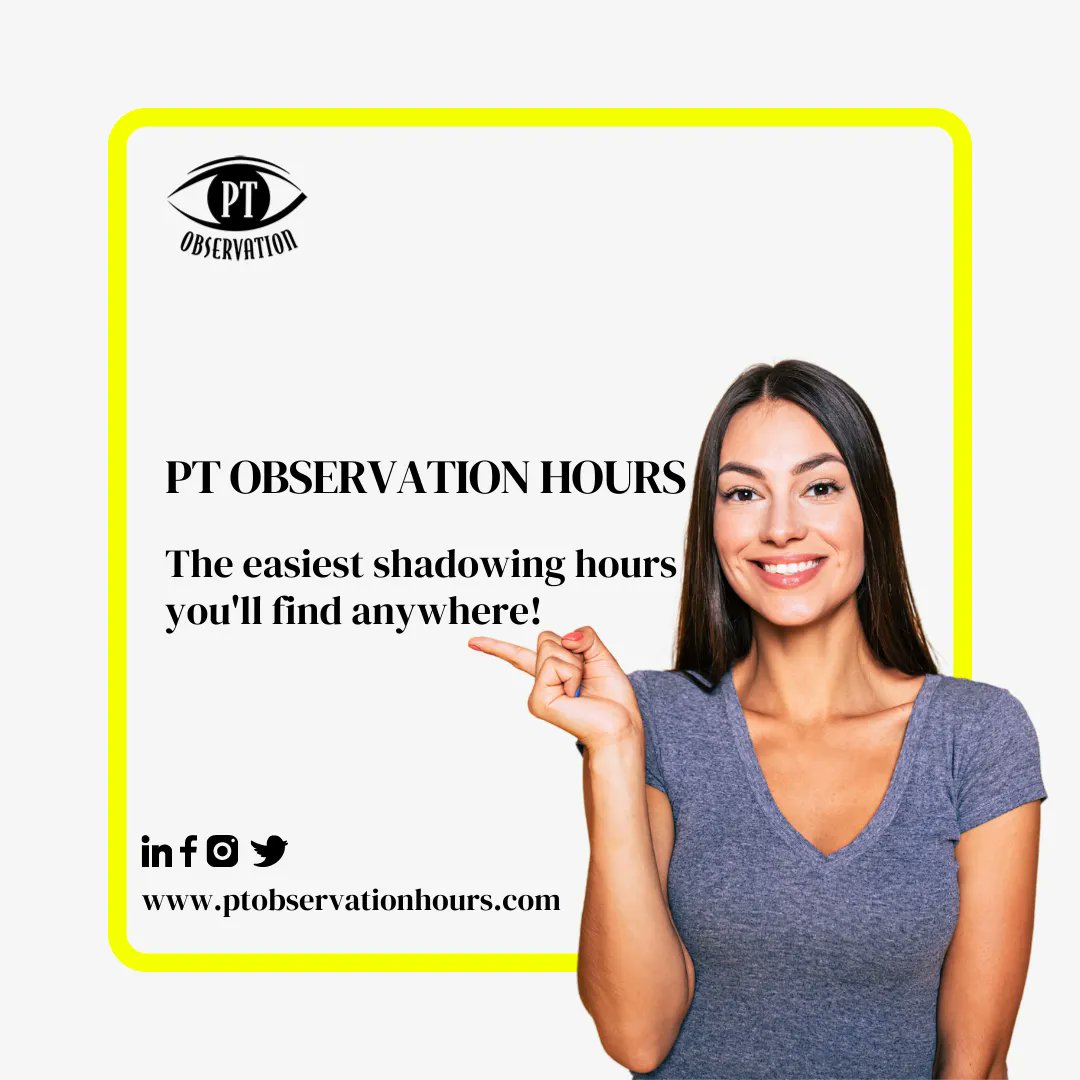 PTobservation's tweet photo. The purpose of virtual shadowing is to provide people interested in physical therapy the opportunity to learn about the profession & acquire observation hours. Check out our website today at https://t.co/7IdiBQ2eU7 to learn more! π
#DPT #PTFam #Shadowing #PTobservationhours https://t.co/cYwqQS1Rug