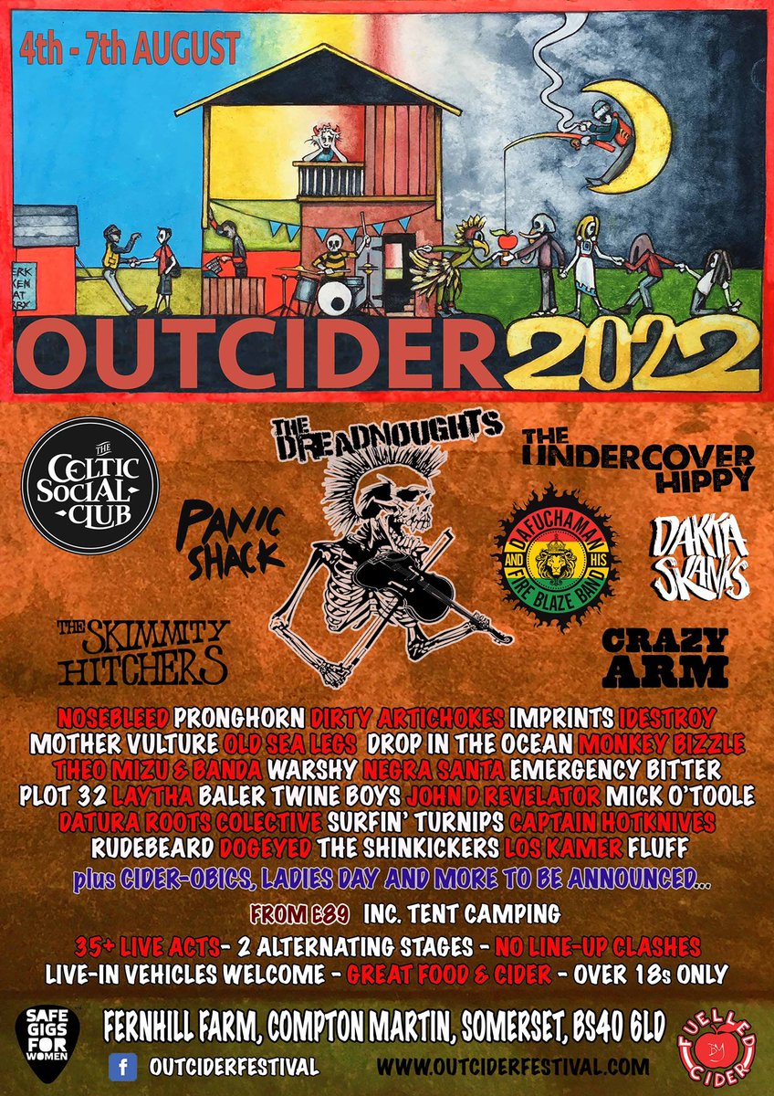 Really excited to be heading to Somerset to play at Outcider Festival on weekend of August 4th to 7th.  There are fewer than 50 tickets left so if anyone fancies a weekend of cracking music and, presumably, a lot of cider then now’s the time to get them  outciderfestival.com