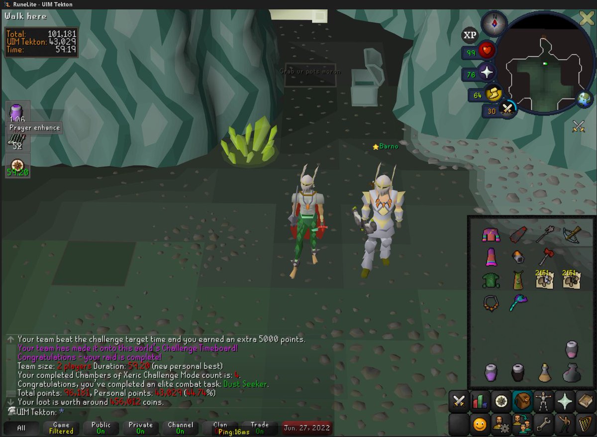 Big old gaming with big daddy <a href="/Barno_RS/">Barno</a> took a few tries to dust off the rust, closest prior attempt was 32 seconds over challenge time
