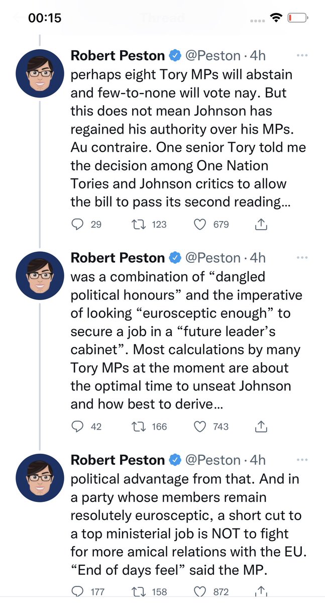 theonlypeterkay's tweet photo. Self interest before country: @peston captures the analysis of a “senior Tory.” It reveals government devoid of honour and integrity. Self seeking MPs scheme to position themselves for preferment by a future leader. International law means nothing to them. Churchill would weep.👇 https://t.co/mqj6DU9Oic