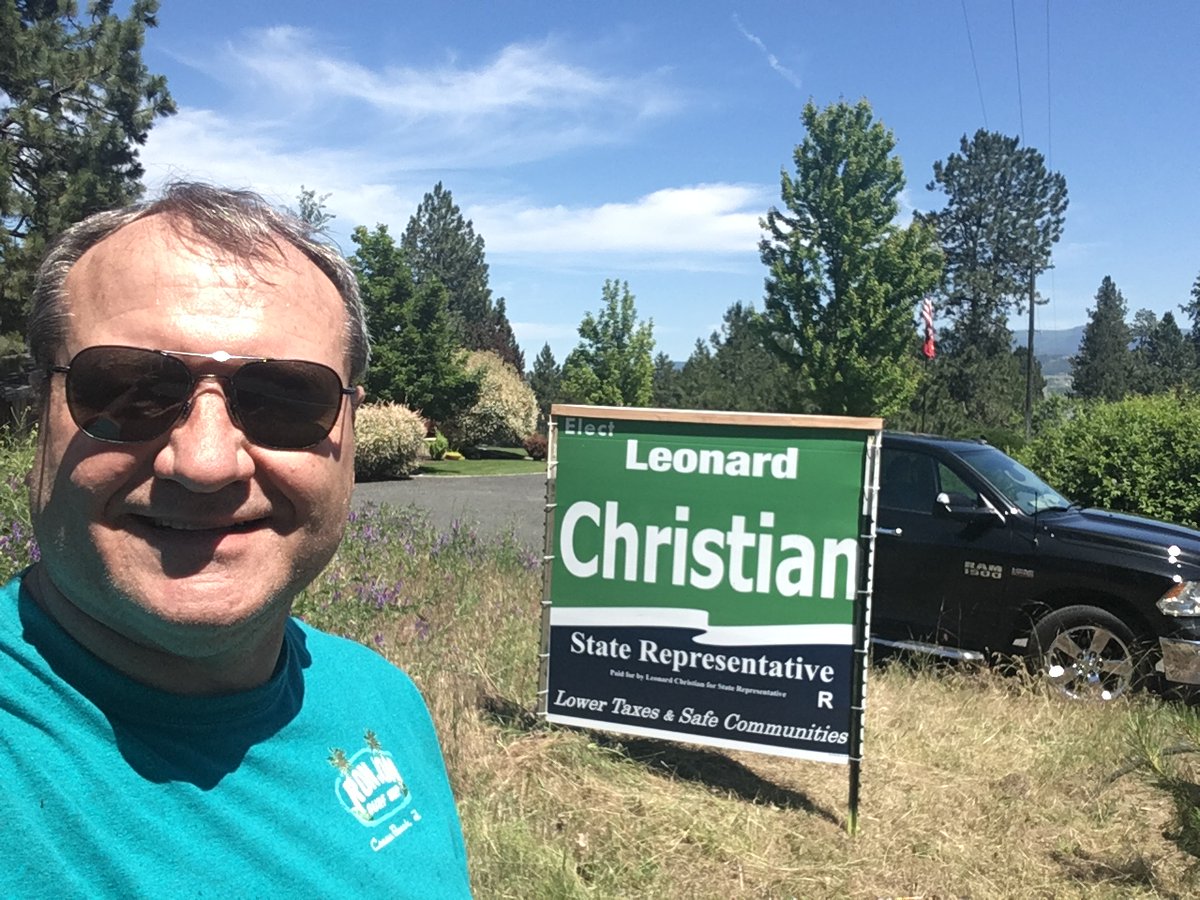 4thRepChristian's tweet photo. Putting up a sign at my friend Matt's house today...  Very hot... https://t.co/D6OQtqA62T