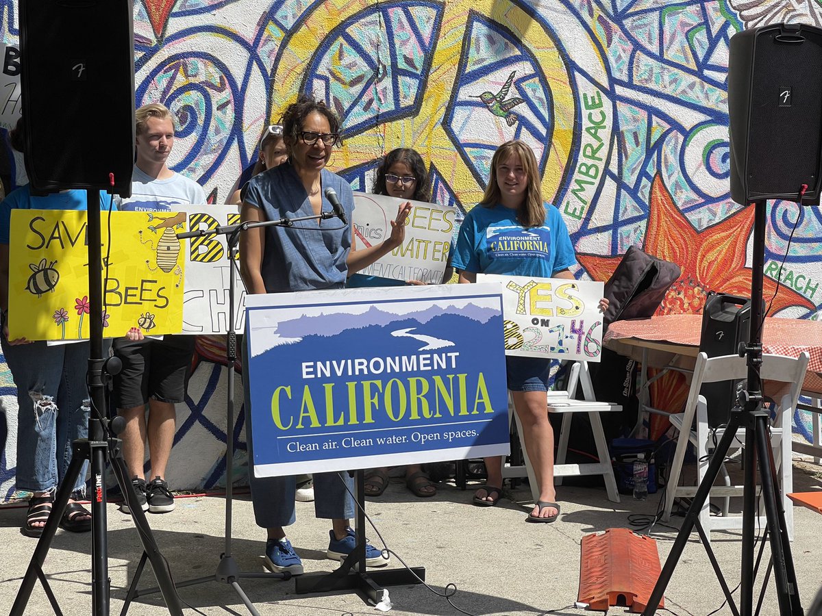 VuJonah's tweet photo. huge thanks to @sydneykamlager and @ib2_real for speaking at the Mar Vista Farmers Market to show their support for @EnvCalifornia in banning neonic pesticides! #YesOnAB2146 #CALeg https://t.co/2QaZ6LZJWN