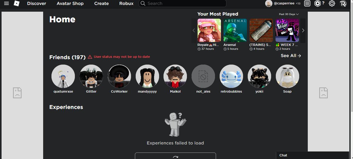 oublliierr's tweet photo. does anyone know how to fix this? a friend of mine logged in on their PC and this didn't show up. I've tried a lot and idk #robloxtech #robloxhelp #RobloxDown https://t.co/uXAOGLeLR4