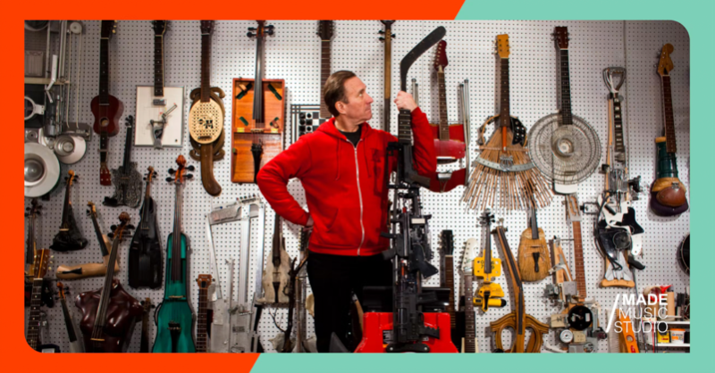 mademusicstudio's tweet photo. We’re welcoming artist & musician #KenButler into our NYC studio for MMS’ first ever gallery-style exhibition! His hybrid musical instruments, constructed from a mix of household + recreational objects, are bringing new creative energy + the spirit of innovation to our workspace.