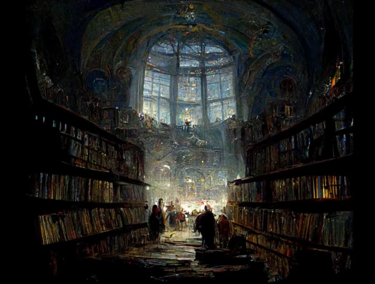 OpenQuill's tweet photo. In a dusty back room of a long-forgotten librarium, bookshelves overflowing with loose papers, ragged scrolls, clothbound journals &amp; stories - so many stories -  a group of strangers gathered around a moonlit table. https://t.co/T8FszSXj1h