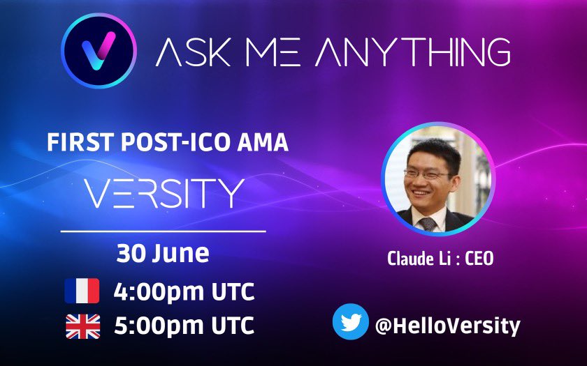 HelloVersity's tweet photo. [AMA] 🎙

After the 1st Round's success, you may be wondering about the 2nd Round. Meet us at our CEO Claude Li's AMA on Thursday to talk about the next steps!💥

🇫🇷4pm utc
🇬🇧5pm utc

Join us 👉 https://t.co/Ytt7iviw1c https://t.co/ciFqkkjFNu