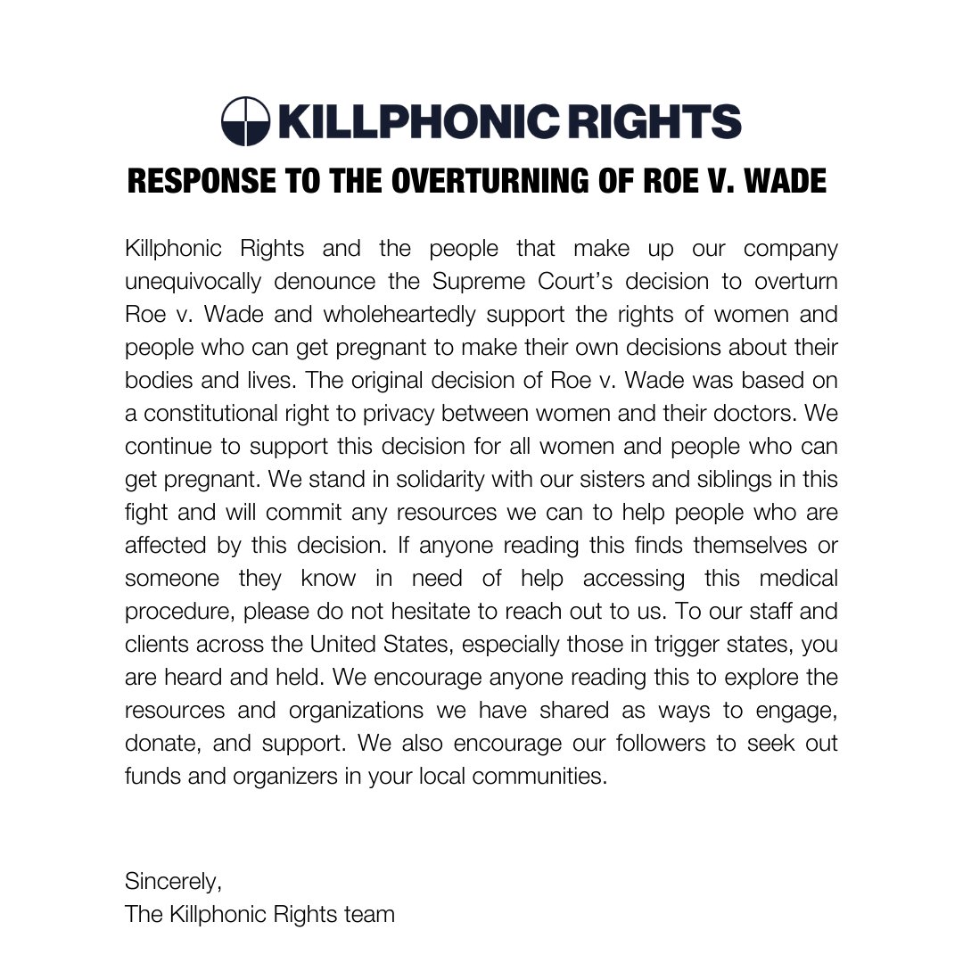 killphonicmusic's tweet photo. In response to the of overturning of Roe V. Wade. We stand with women and people that can get pregnant. https://t.co/jaBAOhYTPU https://t.co/CLPfR02i2P