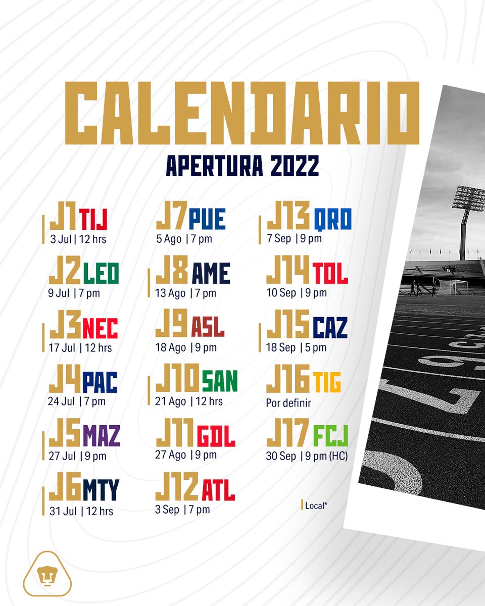 PumasMX's tweet photo. 🗓️¡A dejar toda la garra en este #Apertura2022! 💪

Que comience un nuevo torneo, estamos listos. 👊🔥

#SoyDePumas https://t.co/VPpGNJvHki