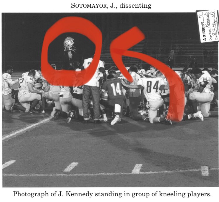 TrevorMcginn's tweet image. Gorsuch: “It was private, personal prayer and reflection as protected by his first amendment rights, Michael!”

Sotomayor [narrator voice]: “It wasn’t.”