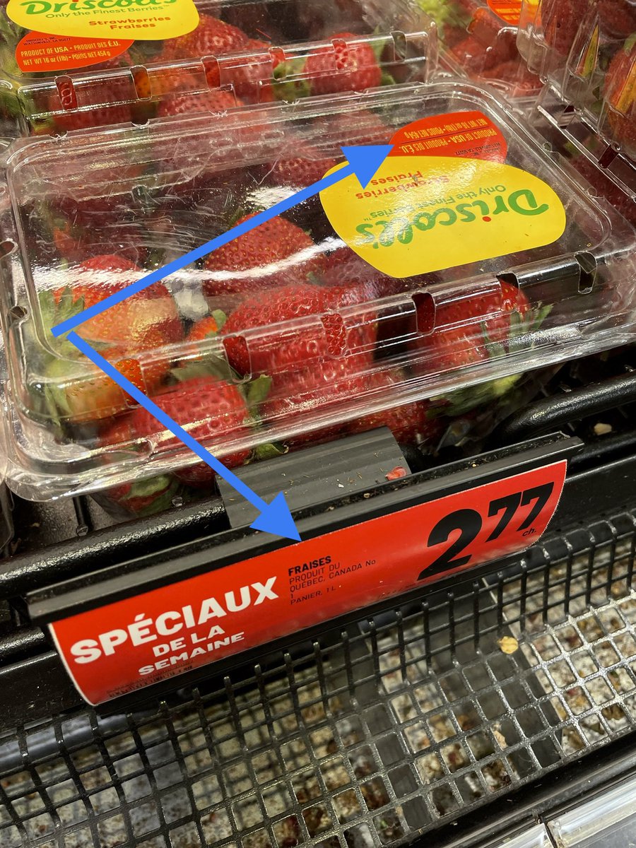 pterio76's tweet photo. Après les articles sur les maraîchers du Qc qui en arrachent, voir un spécial sur les fraises du Qc avec des fraises américaines dedans me dérange au plus haut point, surtout quand on sait que les consommateurs ne lisent pas toujours les étiquettes #agroalimentare  #Quebec https://t.co/ddqilN9jYa