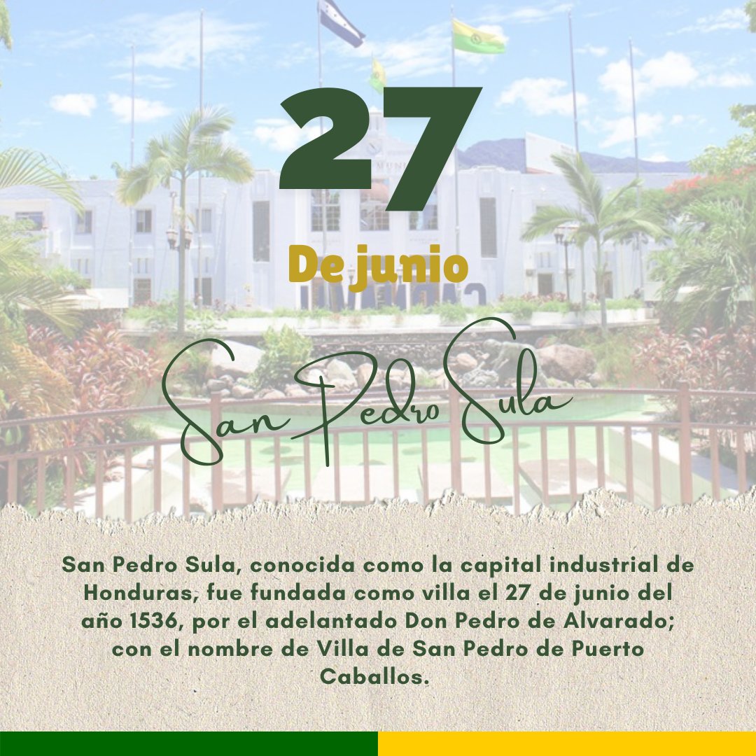 486 años han pasado desde la fundación de San Pedro Sula, una ciudad maravillosa, rica en historia y con un camino de crecimiento y desarrollo que deja huella en el tiempo.

¡Estamos de fiesta!