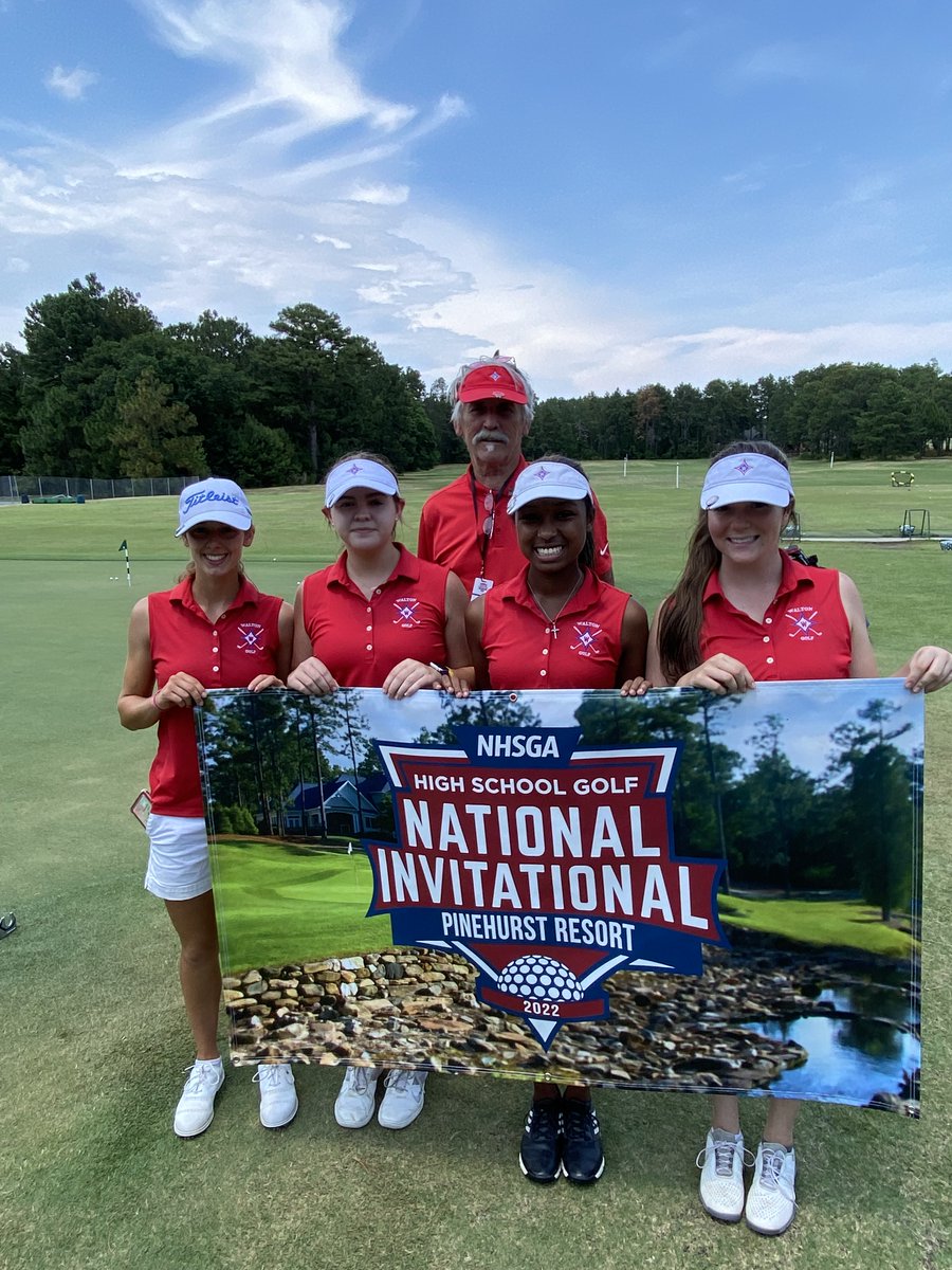 WaltonGolf's tweet photo. Congrats to the Lady Raiders for their first round at the National High School Golf Championship.  We are 10 shots out of 4th place heading into day two.  Congrats to freshman Annika Gomeyac for leading the team at +1 today. Follow us on Golf Genius code 22 NHSGAGIRLS https://t.co/VfWtlPBRwW
