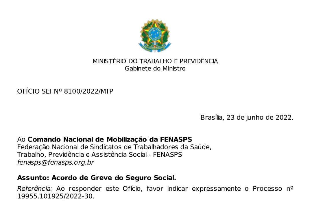 fenasps's tweet photo. Após pressão do plantão do Comando Nacional de Mobilização (CNM) da FENASPS, o ministro do Trabalho e Previdência (MTP), José Carlos Oliveira, respondeu, via ofício, as pautas da greve.
Veja a íntegra do documento: https://t.co/fzF00dwwPG
#AcordodeGreve #GreveINSS #INSS https://t.co/aVpcnF5Uqb