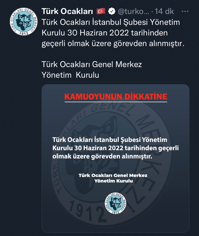 ajans_muhbir's tweet photo. 💥💥 #SonDakika 

Bugün Kılıçdaroğlu ile Ekrem İmamoğlu’nu misafir eden Türk Ocakları İstanbul Şubesi Yönetim Kurulu, Genel Merkez tarafından görevden alındı. https://t.co/irIpIdQwDV