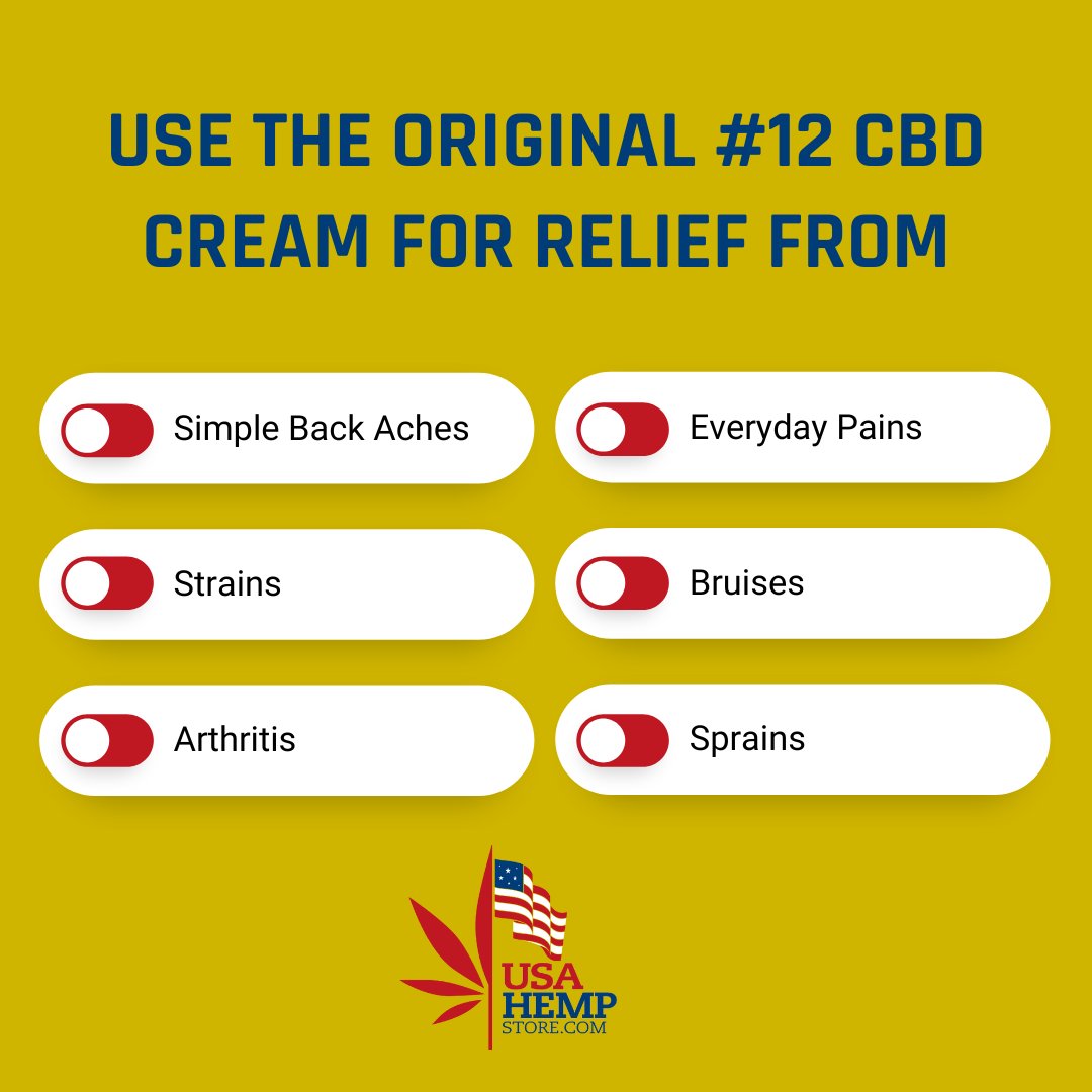 USAHempStore's tweet photo. Turn off your aches and pains with The Original #12 CBD Cream. 🙌 Learn more today at https://t.co/1RHBGvz3SR! 

#hemp #cbd #cbdcream #fullspectrumcbd #cbdoil #hempseedoil #hempproducts #cbdproducts #cbdlife #cbddifferently #cbdhelps #cbdheals #cbdhealth #cbdforpain #cbdwellness https://t.co/AVcHgoTqna