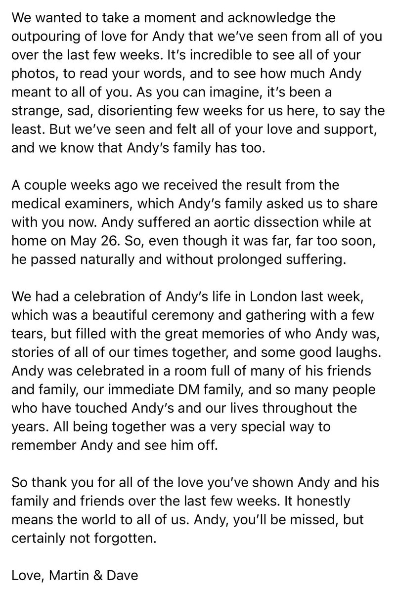 JakeRudh's tweet photo. A message from Depeche Mode’s Dave Gahan and Martin Gore today on Facebook. https://t.co/wrDjEerjvf