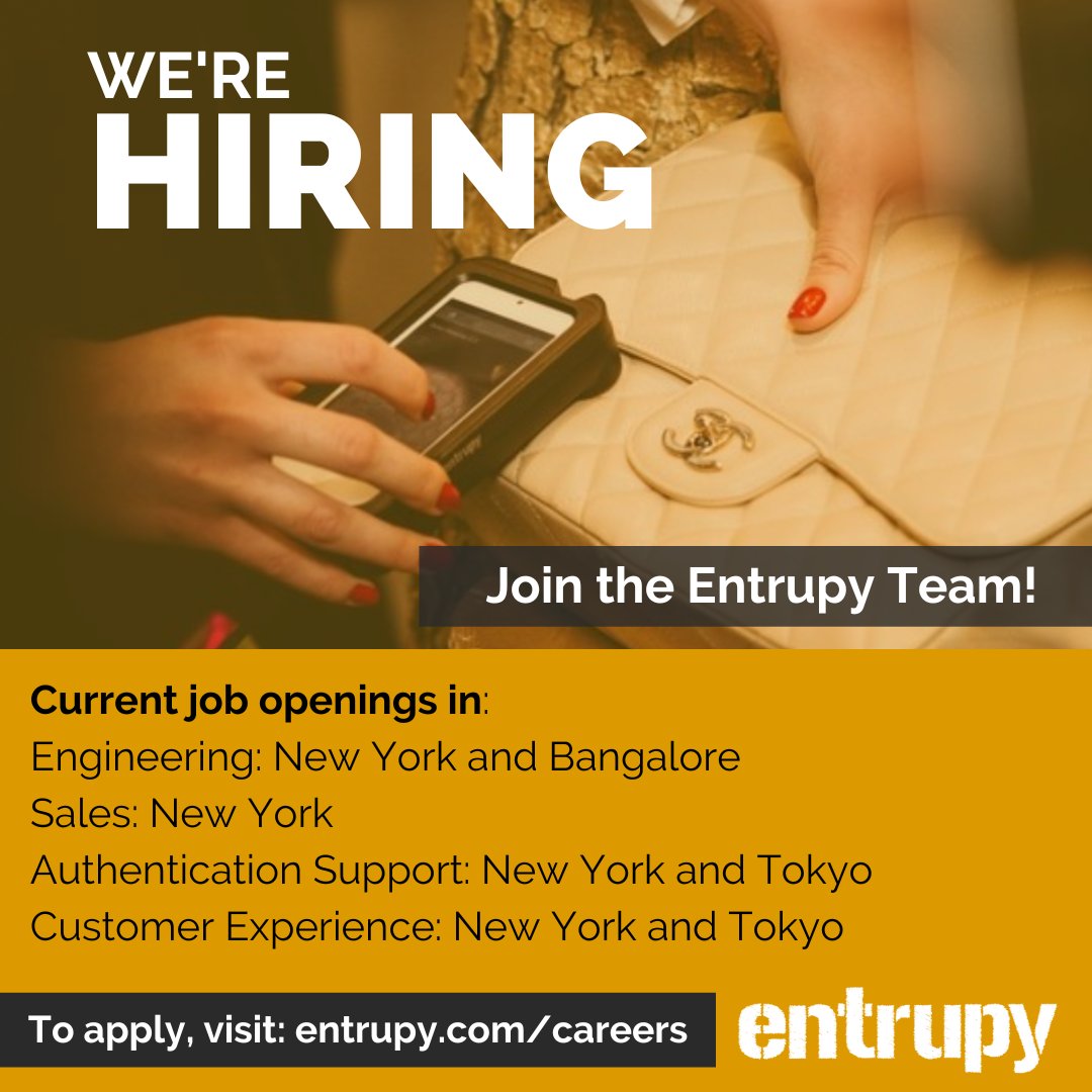 🌟 We are growing! Entrupy is looking for new team members for our Business Development, Engineering, Authentication Support and Customer Experience teams! To apply check out jobs.lever.co/entrupy/
