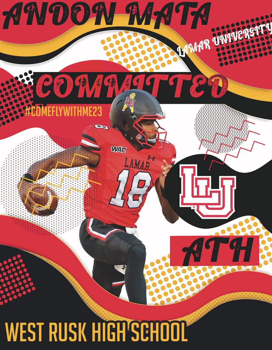 AndonMata's tweet photo. After talking with my family and @CoachGipson11 , I’m excited to announce my commitment to @LamarFootball . I would like to thank him and @blane_morgan for giving me the chance to continue playing. It wouldn’t have been possible without my teammates helping me along the way. https://t.co/3s7Nrj3m1y