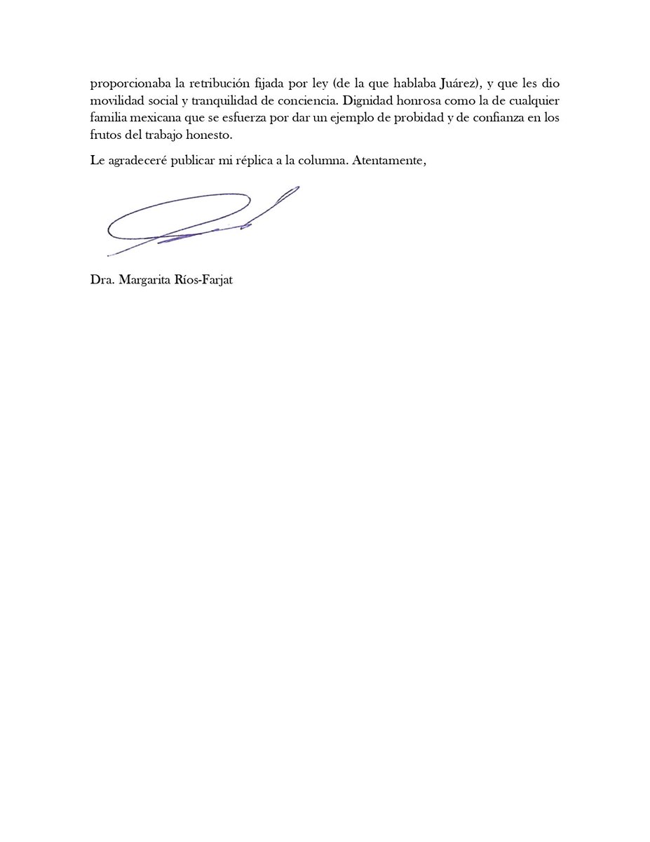ForoConstMex's tweet photo. Carta de aclaración de la Ministra @MargRiosFarjat https://t.co/jrqQDtq7jf