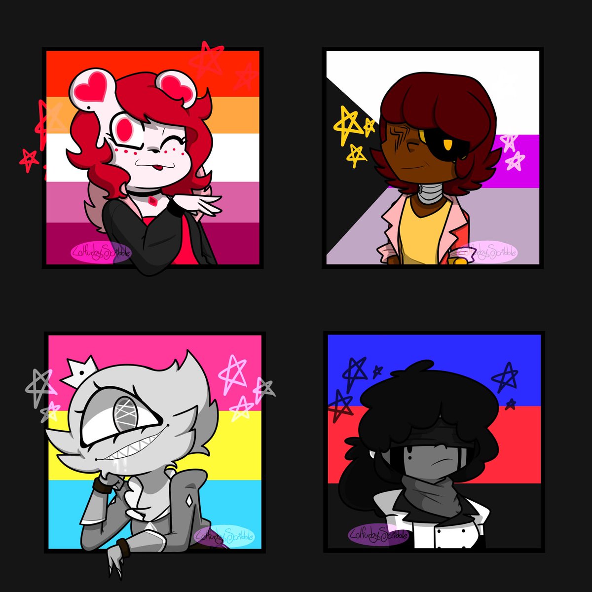 lolfurbyscrible's tweet photo. The members of the Lucky Lion Corporation and Nebula’s Court with their Pride flags.
#themagiceffect #ocs #pride #PrideMonth2022 #art #digitalart #lolfurbyscribble https://t.co/gJPHQYhEWo