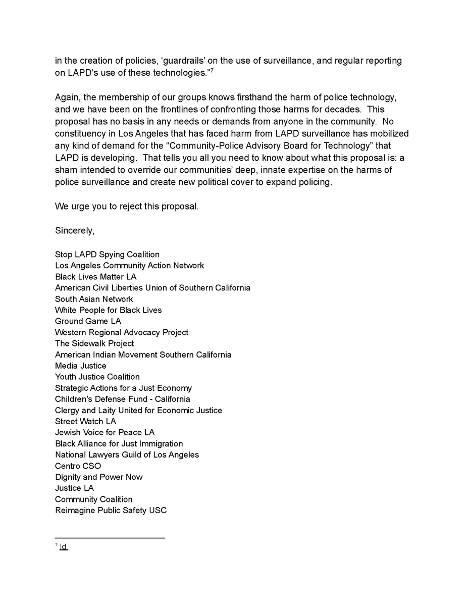 stoplapdspying's tweet photo. ANNOUNCEMENT: Over two dozen community groups in Los Angeles are rejecting LAPD's proposal to create a Community-Police Advisory Board for surveillance technology. https://t.co/CbZ0xoQY0r https://t.co/QHk5r15j91
