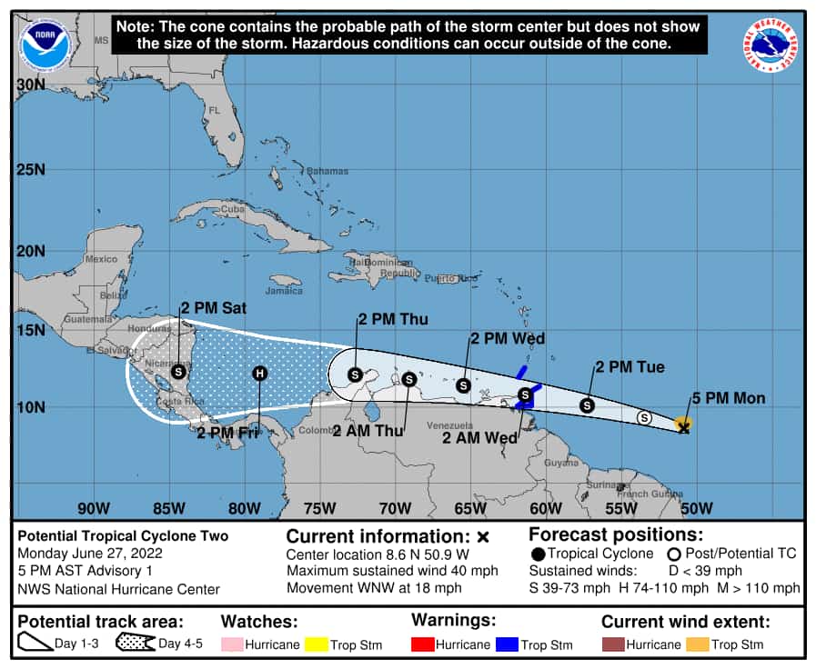 TTMetOffice's tweet photo. Tropical Storm Warning #1 - Orange Level

Issuance time (local time) Mon, Jun 27, 2022 5:17 PM

Start date (local time) Tue, Jun 28, 2022 8:00 PM
End date (local time) Wed, Jun 29, 2022 5:00 PM https://t.co/hVsMwTov8J