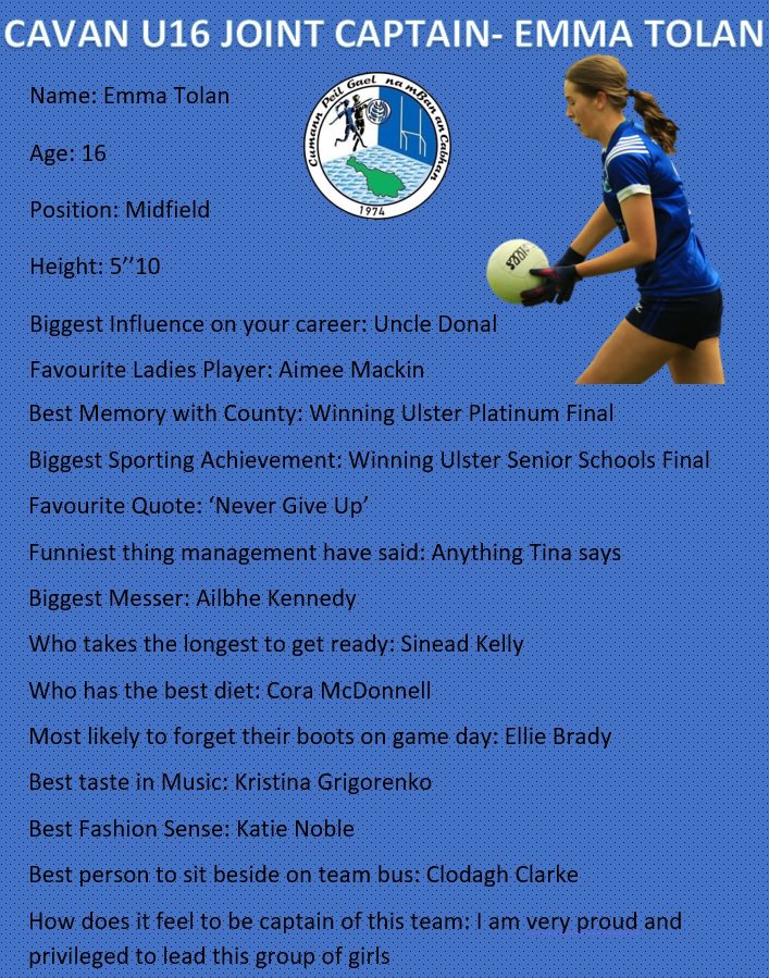 CavanLGFA's tweet photo. Ahead of Wednesday’s All Ireland Semi-final we caught up with the Cavan U16 joint captains Emma Tolan and Ellie Brady! Too fantastic leaders on and off the field 🙌🏻🙌🏻 

We wish Emma, Ellie and all the team the very best of luck 💙🤍 https://t.co/PSZZZuK6db